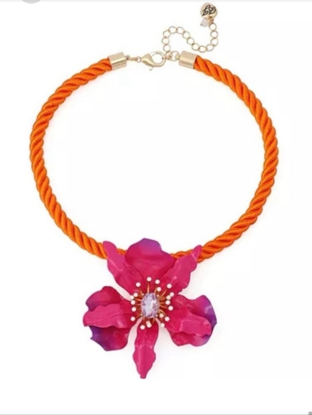 Betsey Johnson Pink Flower Statement Necklace with Orange Rope Bnwt HL - Picture 7 of 7